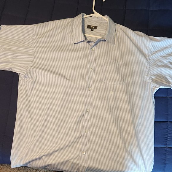 Stussy Button Up Long Sleave Shirt / XL / White with Blue Stripes - Picture 1 of 5
